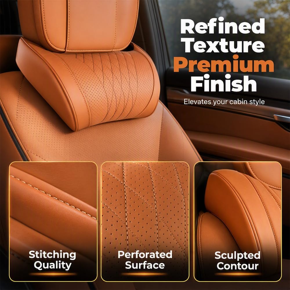 Universal Memory Foam Car Headrest Neck Pillow, Orange | Ergonomic Support Auto Neck Cushion for Long Road Trips