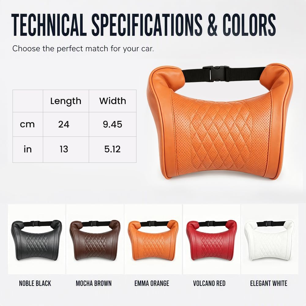 Universal Memory Foam Car Headrest Neck Pillow, Orange | Ergonomic Support Auto Neck Cushion for Long Road Trips