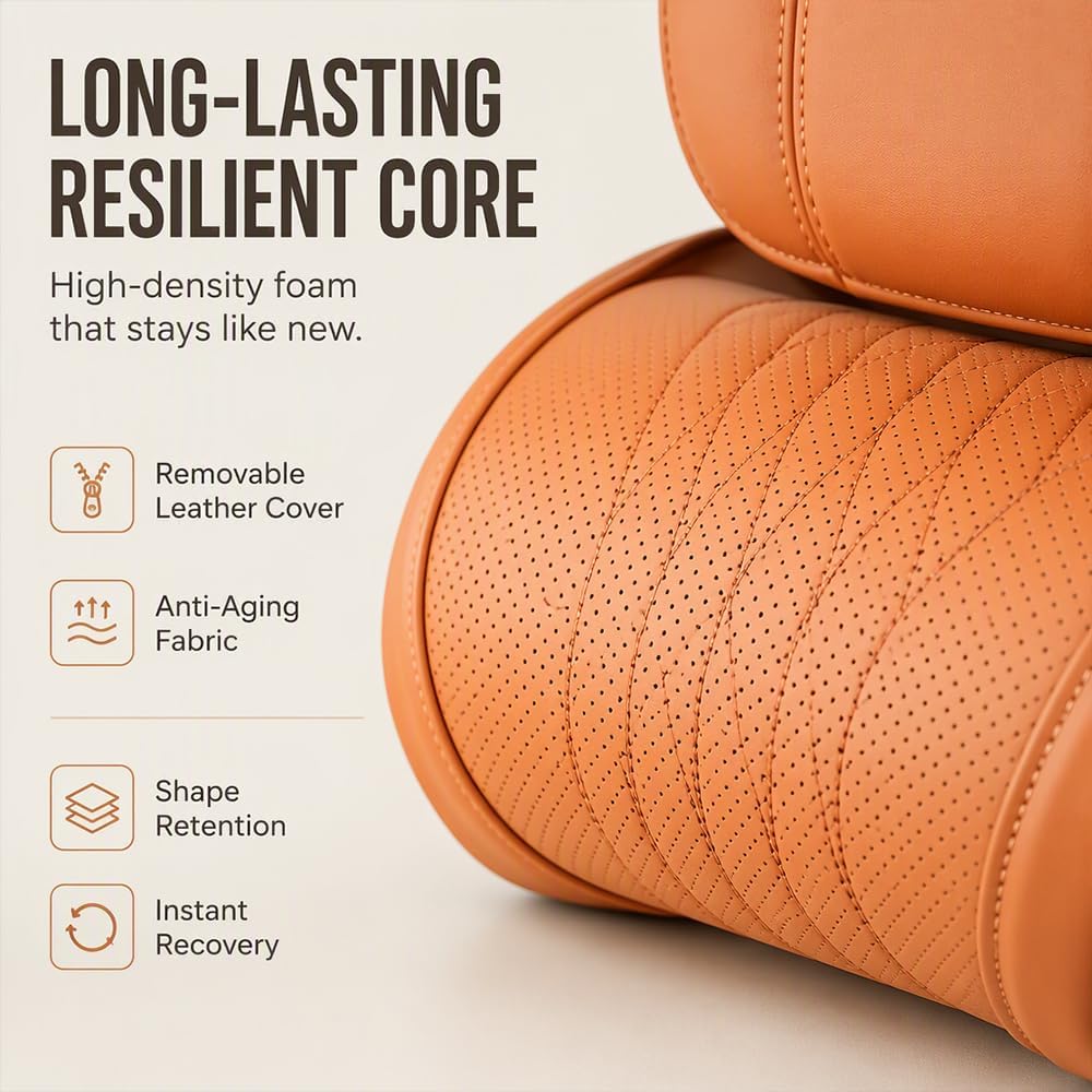Universal Memory Foam Car Headrest Neck Pillow, Orange | Ergonomic Support Auto Neck Cushion for Long Road Trips