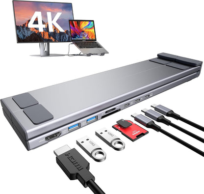 8-in-1 USB-C Laptop Stand Foldable Docking Station Universal Type-C Tablet Stand with Hubs Adapter Plug Play for Laptops