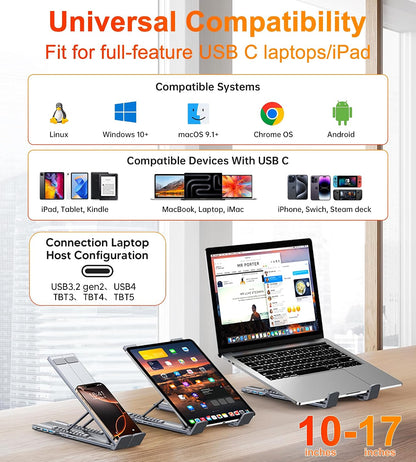 8-in-1 USB-C Laptop Stand Foldable Docking Station Universal Type-C Tablet Stand with Hubs Adapter Plug Play for Laptops