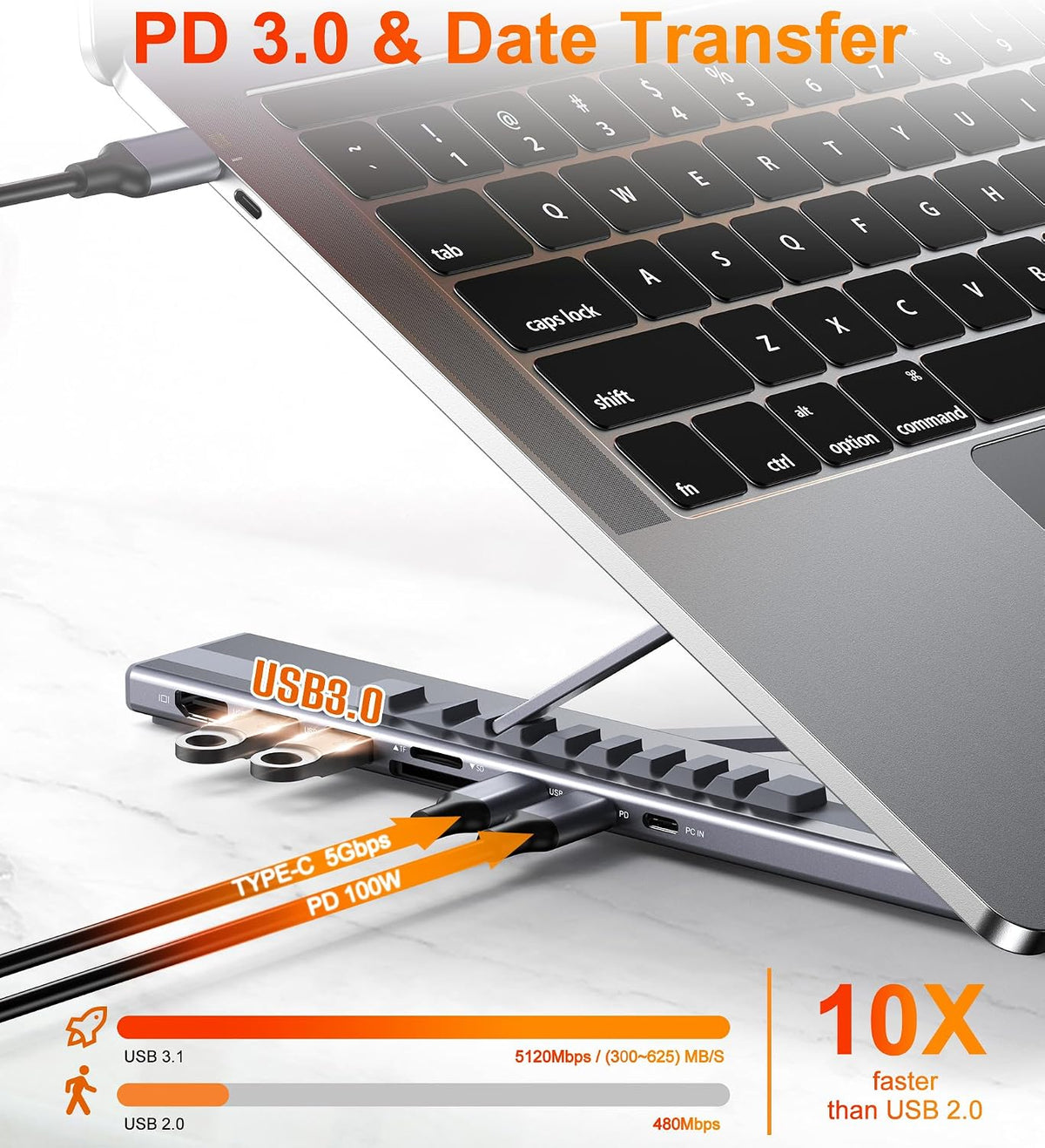 8-in-1 USB-C Laptop Stand Foldable Docking Station Universal Type-C Tablet Stand with Hubs Adapter Plug Play for Laptops