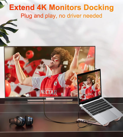 8-in-1 USB-C Laptop Stand Foldable Docking Station Universal Type-C Tablet Stand with Hubs Adapter Plug Play for Laptops