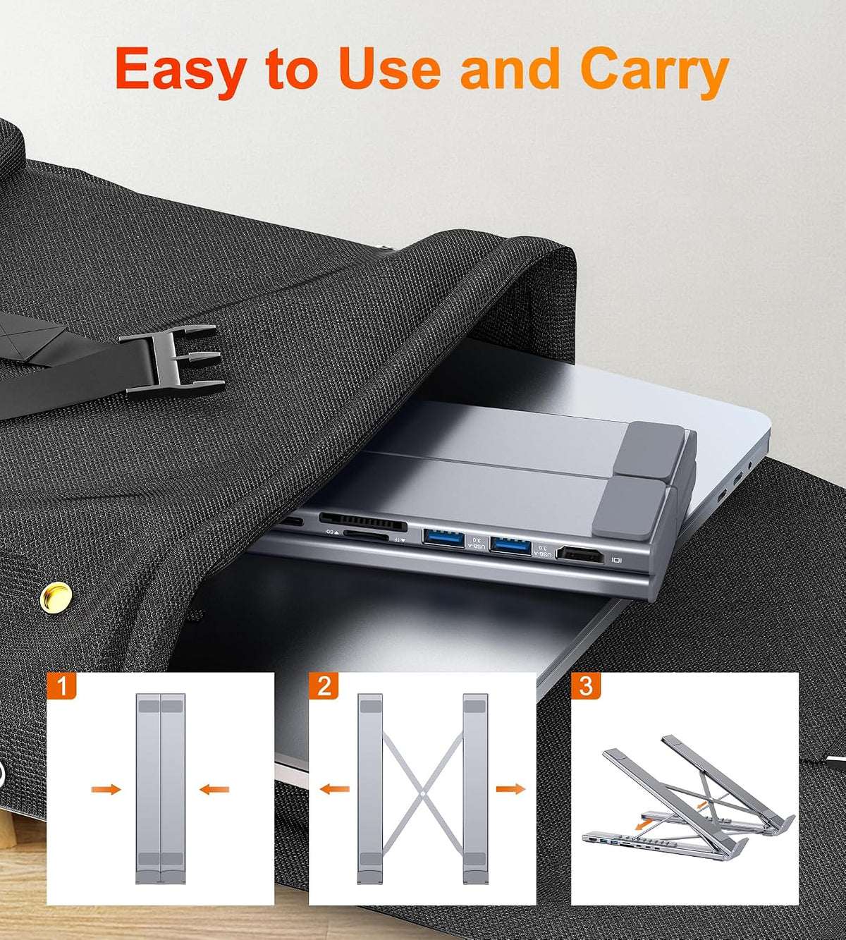 8-in-1 USB-C Laptop Stand Foldable Docking Station Universal Type-C Tablet Stand with Hubs Adapter Plug Play for Laptops